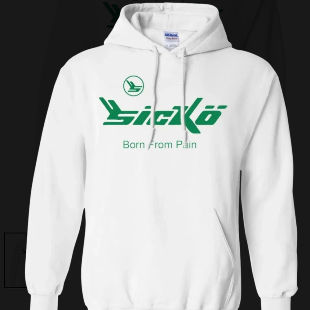 Sicko Ian Connor Size XL White/Green Hooded Sweatshirt Born From Pain Graphic